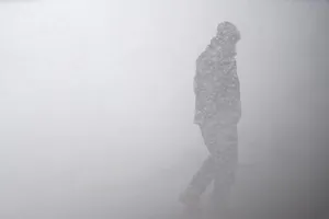 A person walking in snow